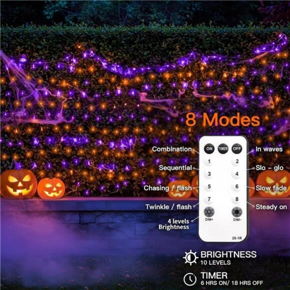 360 LED Halloween Net Lights, 12ft x 5ft String Lights with Remote - Picture 5 of 7